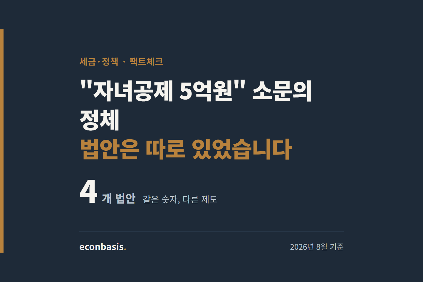자녀공제 5억원을 담은 상속세 법안이 4개로 서로 다른 제도임을 알리는 대표 이미지
